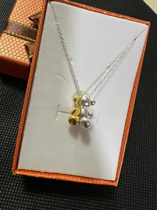 Cadena de Plata y Plata Vermeil con Osito Bicolor